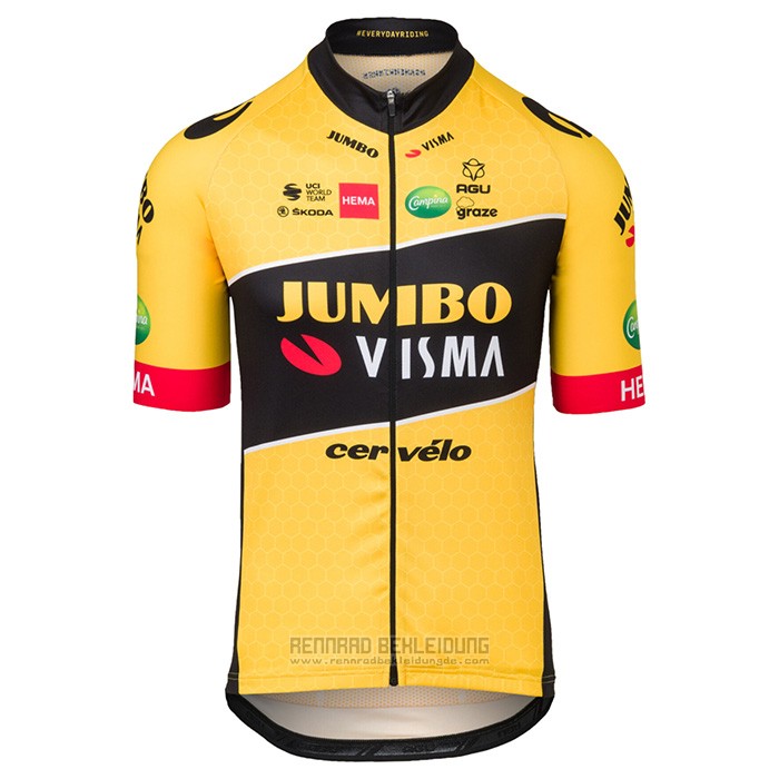 2022 Fahrradbekleidung Jumbo Visma Gelb Trikot Kurzarm und Tragerhose